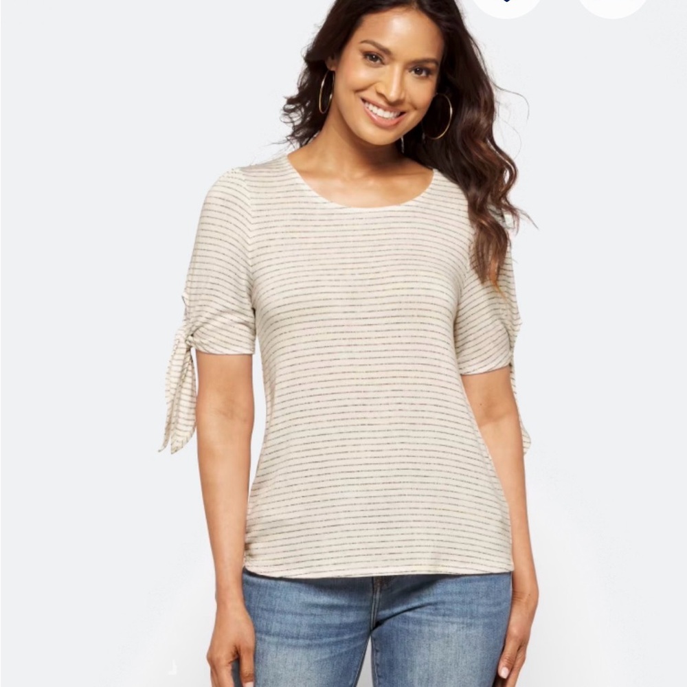 Kaileigh Beige Striped Short Sleeve Top
